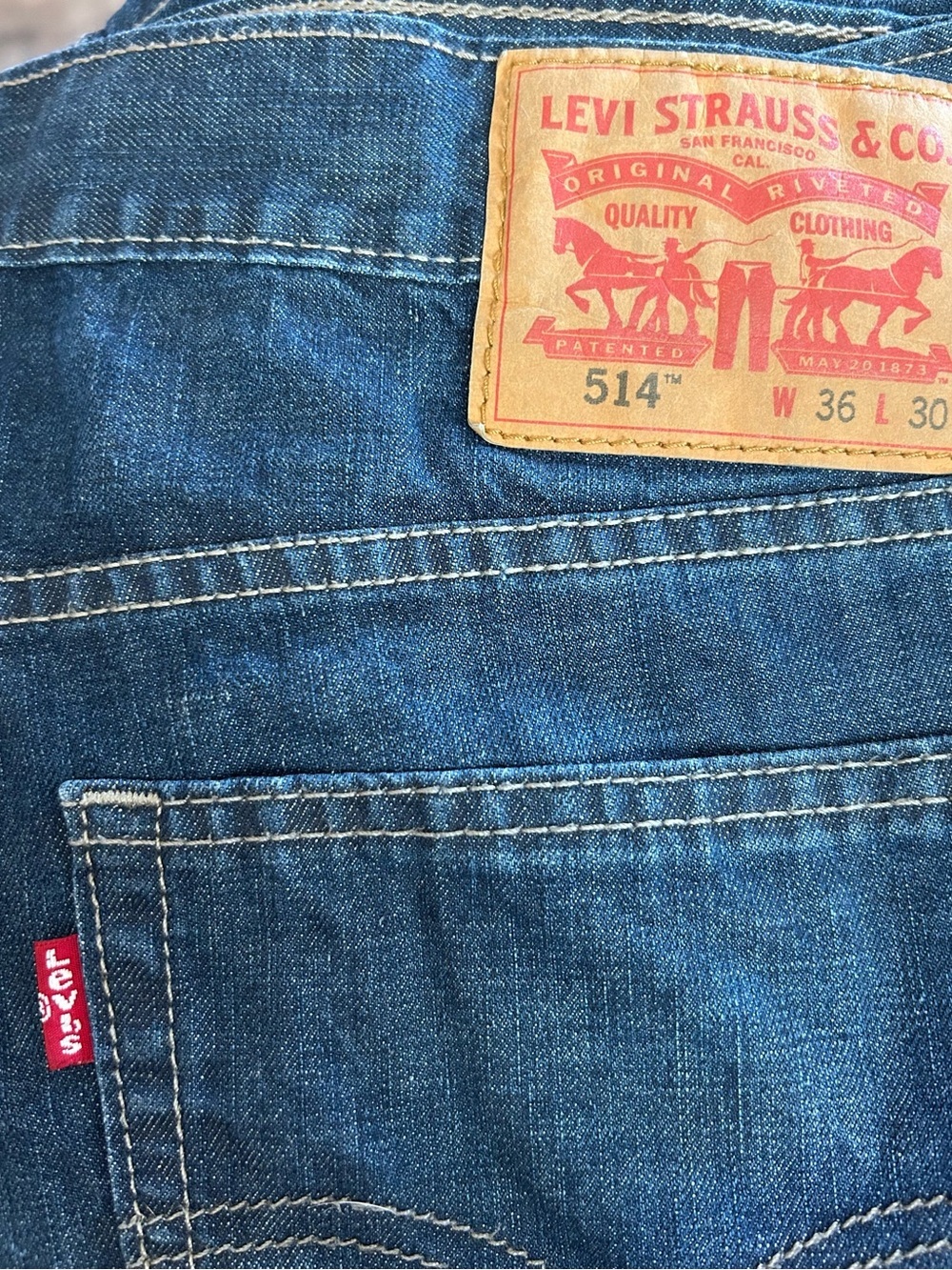 New W/O Tags Levi’s 514 Boot Cut Jeans Men's 36x30 Blue Dark Wash Denim - Picture 4 of 6